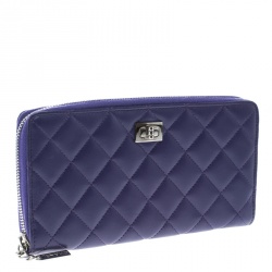Chanel Purple Quilted Leather Reissue Zip Around Wallet