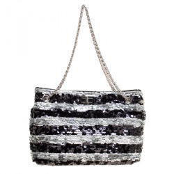 Chanel Black/Grey Striped Sequins Small Reissue Tote