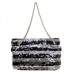 Chanel Black/Grey Striped Sequins Small Reissue Tote