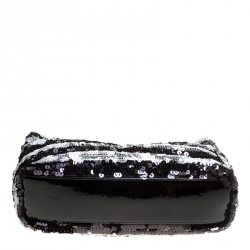 Chanel Black/Grey Striped Sequins Small Reissue Tote