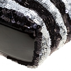 Chanel Black/Grey Striped Sequins Small Reissue Tote