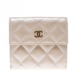 مملوكة مسبقًا Chanel Beige Clair Quilted Caviar Leather Compact Wallet