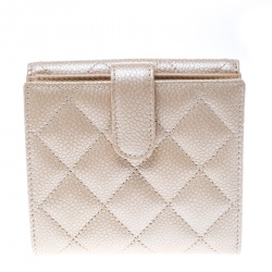 مملوكة مسبقًا Chanel Beige Clair Quilted Caviar Leather Compact Wallet