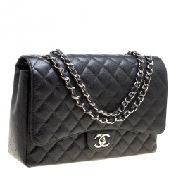 Pre Owned Chanel Black Leather Maxi Classic Double Flap Bag