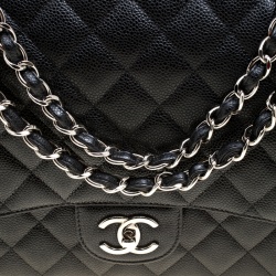 Pre Owned Chanel Black Leather Maxi Classic Double Flap Bag
