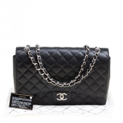 Pre Owned Chanel Black Leather Maxi Classic Double Flap Bag