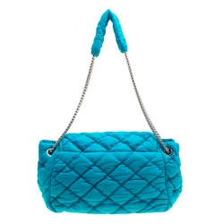 Pre Owned Chanel Turquoise Quilted Bubble Jersey Snake Effect Chain Shoulder Bag
