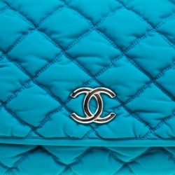 Pre Owned Chanel Turquoise Quilted Bubble Jersey Snake Effect Chain Shoulder Bag