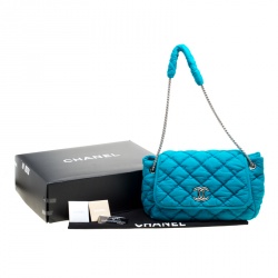 Pre Owned Chanel Turquoise Quilted Bubble Jersey Snake Effect Chain Shoulder Bag