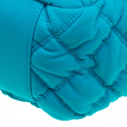 Pre Owned Chanel Turquoise Quilted Bubble Jersey Snake Effect Chain Shoulder Bag