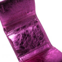 Pre Owned Chanel Metallic Pink Foil Leather Bow Compact Wallet