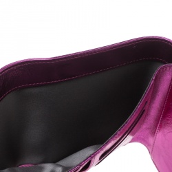 Pre Owned Chanel Metallic Pink Foil Leather Bow Compact Wallet