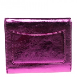 Pre Owned Chanel Metallic Pink Foil Leather Bow Compact Wallet