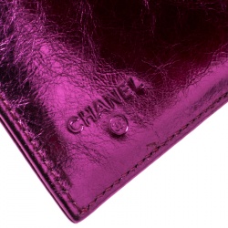 Pre Owned Chanel Metallic Pink Foil Leather Bow Compact Wallet