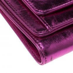 Pre Owned Chanel Metallic Pink Foil Leather Bow Compact Wallet