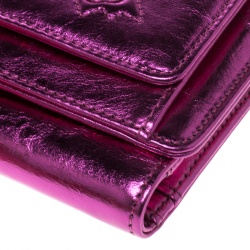 Pre Owned Chanel Metallic Pink Foil Leather Bow Compact Wallet