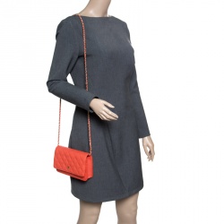 Chanel Coral Orange Caviar Leather Wallet On Chain