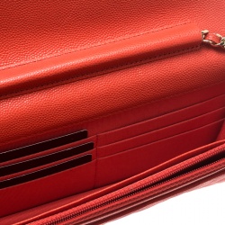Chanel Coral Orange Caviar Leather Wallet On Chain