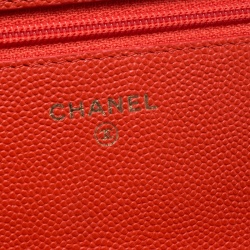 Chanel Coral Orange Caviar Leather Wallet On Chain