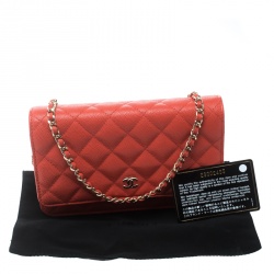 Chanel Coral Orange Caviar Leather Wallet On Chain