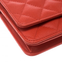 Chanel Coral Orange Caviar Leather Wallet On Chain
