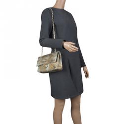 Pre Owned Chanel Gold/Mint Green Hand Painted Leather Medium Classic Double Flap Bag