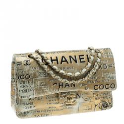 Pre Owned Chanel Gold/Mint Green Hand Painted Leather Medium Classic Double Flap Bag