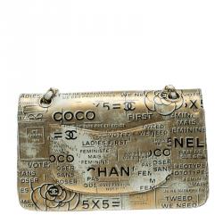 Pre Owned Chanel Gold/Mint Green Hand Painted Leather Medium Classic Double Flap Bag