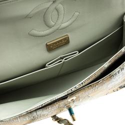 Pre Owned Chanel Gold/Mint Green Hand Painted Leather Medium Classic Double Flap Bag