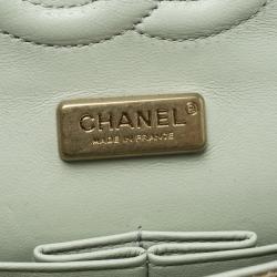 Pre Owned Chanel Gold/Mint Green Hand Painted Leather Medium Classic Double Flap Bag