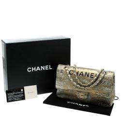 Pre Owned Chanel Gold/Mint Green Hand Painted Leather Medium Classic Double Flap Bag