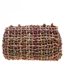 Pre Owned Chanel Beige/Multicolor Fabric and Canvas Pompom Flap Shoulder Bag
