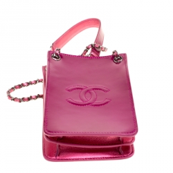 مملوكة مسبقًا حقيبة كروس شانيل حافظة جوال CC جلد لامعة ذهبية