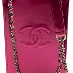 مملوكة مسبقًا حقيبة كروس شانيل حافظة جوال CC جلد لامعة ذهبية