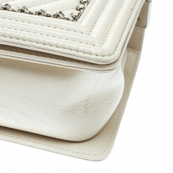 Chanel Cream Quilted Leather Medium Boy Flap Bag