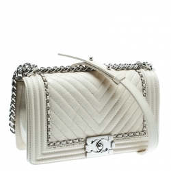 Chanel Cream Quilted Leather Medium Boy Flap Bag