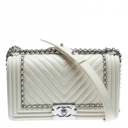 Chanel Cream Quilted Leather Medium Boy Flap Bag