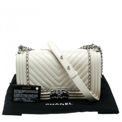 Chanel Cream Quilted Leather Medium Boy Flap Bag