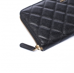Chanel Black Quilted Leather Zip Around Wallet