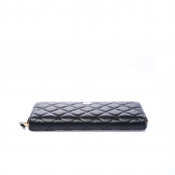 Chanel Black Quilted Leather Zip Around Wallet