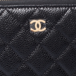 Chanel Black Quilted Leather Zip Around Wallet