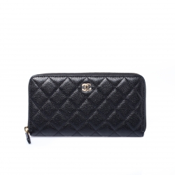 Chanel Black Quilted Leather Zip Around Wallet