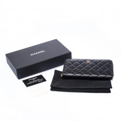 Chanel Black Quilted Leather Zip Around Wallet