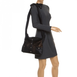 Pre Owned حقيبة شانيل غيرل شعر عجل وجلد ذهبية/ سوداء