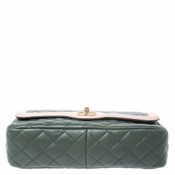 مملوكة مسبقًا Chanel Green/Pink Quilted Lambskin Leather Medium Single Flap Bag