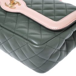 مملوكة مسبقًا Chanel Green/Pink Quilted Lambskin Leather Medium Single Flap Bag