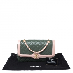 مملوكة مسبقًا Chanel Green/Pink Quilted Lambskin Leather Medium Single Flap Bag