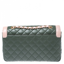 مملوكة مسبقًا Chanel Green/Pink Quilted Lambskin Leather Medium Single Flap Bag