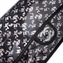 Pre Owned Chanel Black/Pink PVC Over Lace Medium Classic Single Flap Bag