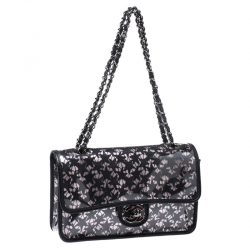 Pre Owned Chanel Black/Pink PVC Over Lace Medium Classic Single Flap Bag